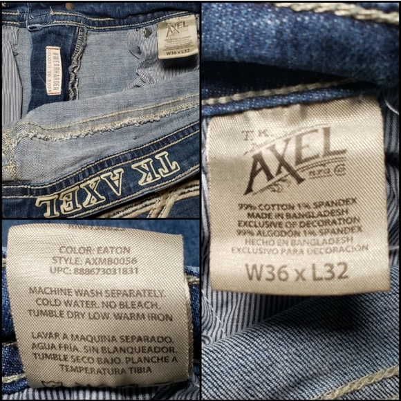 TK Axel Slim Boot Jeans 36x32 Faux Flap Back Pocket Strecth AXM80056 Eaton - Picture 12 of 12